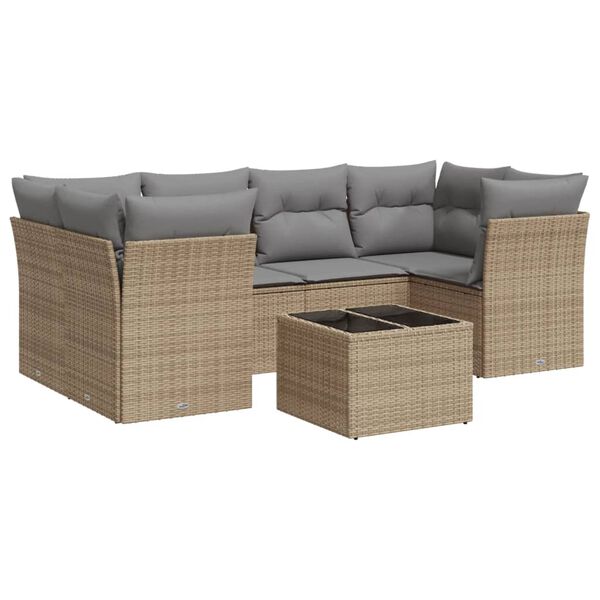 vidaXL 7-delige Loungeset met kussens poly rattan beige