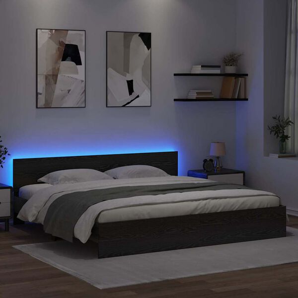 vidaXL Bedframe met hoofdeinde Zwart Eiken 180 x 200 cm Bewerkt hout