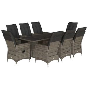 vidaXL 9-delige Tuinset met kussens poly rattan grijs
