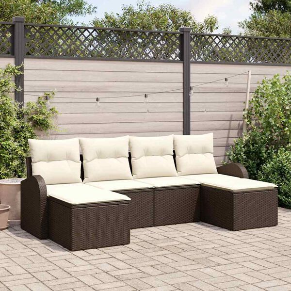 vidaXL Tuin Sofa Set met kussen 6 pcs Bruin Poly Rattan