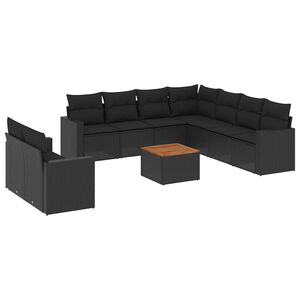 vidaXL 10-delige Loungeset met kussens poly rattan zwart