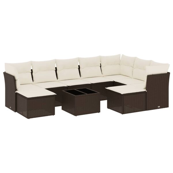 vidaXL 10-delige Loungeset met kussens poly rattan bruin