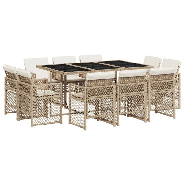 vidaXL 11-delige Tuinset met kussens poly rattan beige