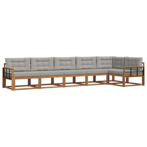 vidaXL Buiten bankenset met kussen 6 pcs Natuurlijk en Lichtgrijs