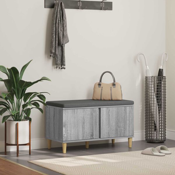 vidaXL Halbank met kussen met opslag Grijs Sonoma 80 x 38 x 46 cm