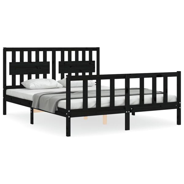 vidaXL Bedframe met hoofdbord massief hout zwart