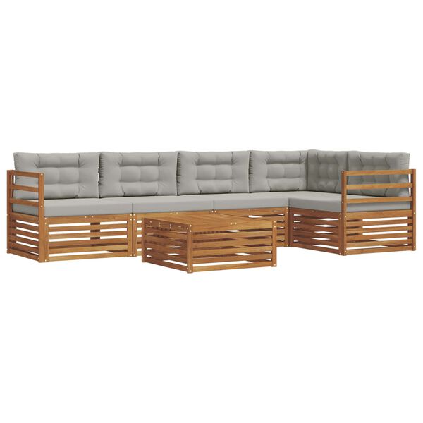 vidaXL Buiten bankenset met kussen 6 pcs Natuurlijk en Lichtgrijs