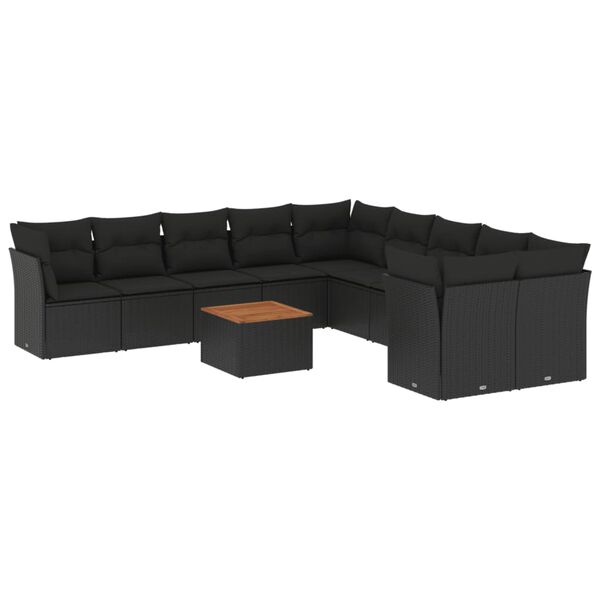 vidaXL 11-delige Loungeset met kussens poly rattan zwart