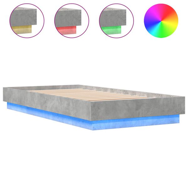 vidaXL Bedframe met LED-verlichting betongrijs 75x190 cm