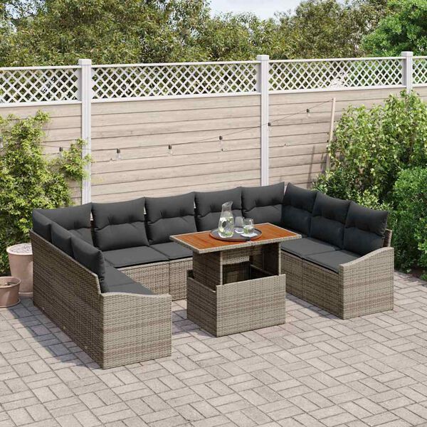 vidaXL Tuin Sofa Set met opslag 10 pcs Grijs Poly riet
