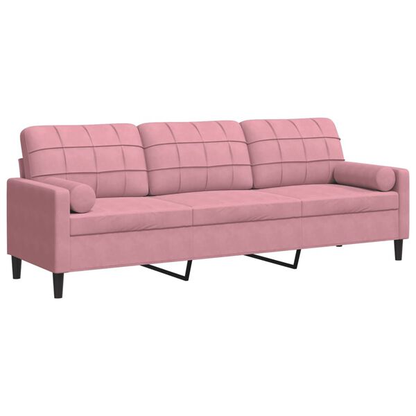 vidaXL 3-zitsbank met sierkussens 210 cm fluweel roze