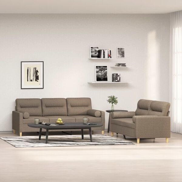 vidaXL 2-delige Loungeset met sierkussens en kussens stof taupe