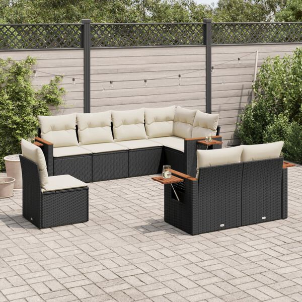 vidaXL 8-delige Loungeset met kussens poly rattan zwart