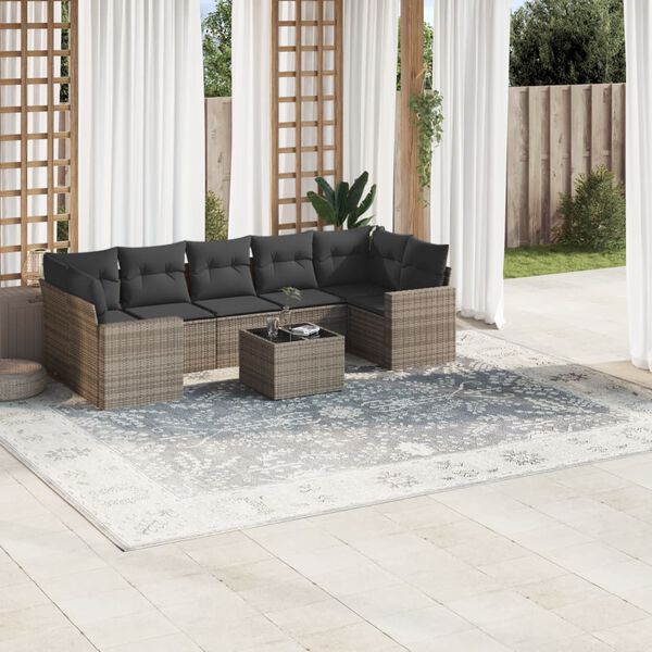 vidaXL 8-delige Loungeset met kussens poly rattan grijs