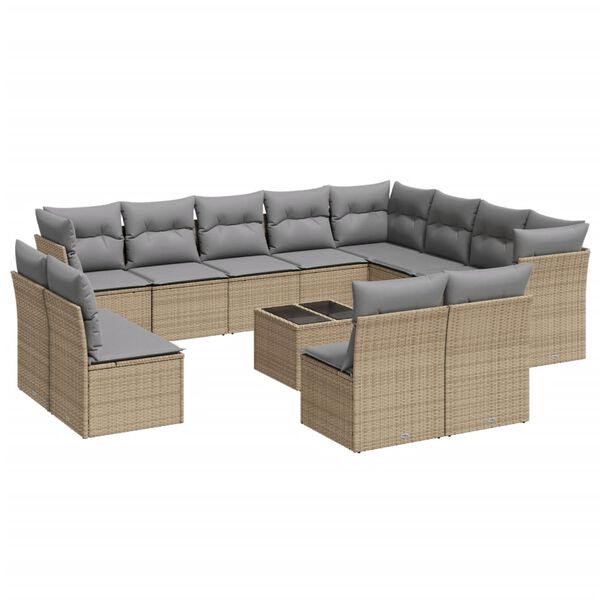 vidaXL 13-delige Loungeset met kussens poly rattan beige