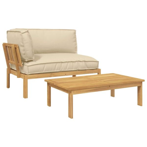 vidaXL Bankstel met kussen Effen 2 pcs Beige Massief Acaciahout