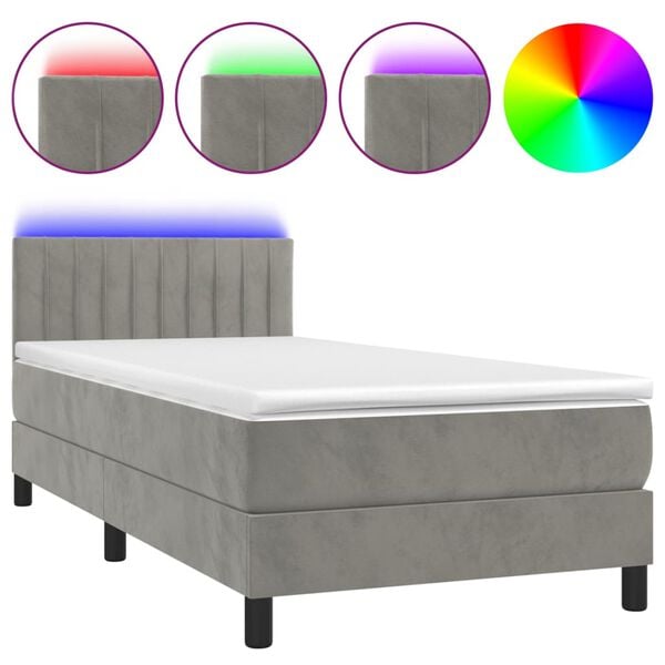 vidaXL Boxspring met matras en LED fluweel lichtgrijs 80x200 cm