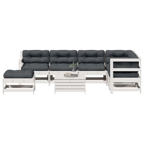 vidaXL 8-delige Loungeset met kussens massief grenenhout wit