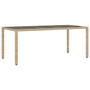 vidaXL Tuintafel met glazen blad 190x90x75 cm poly rattan beige