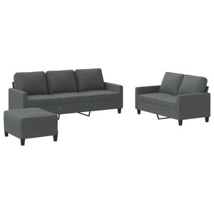 vidaXL 3-delige Loungeset met kussens stof donkergrijs