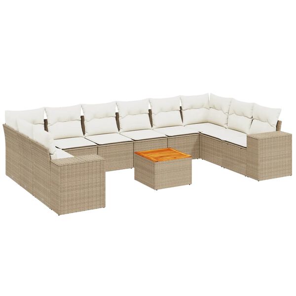 vidaXL 11-delige Tuinset met kussens poly rattan beige