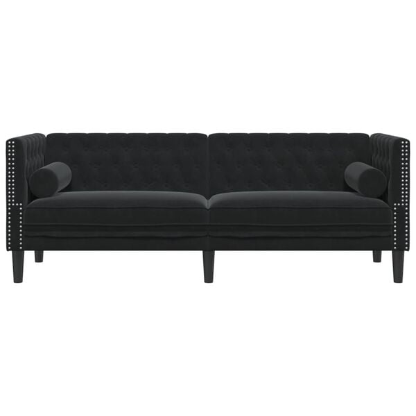 vidaXL Driezitsbank Chesterfield-stijl met bolsters fluweel zwart