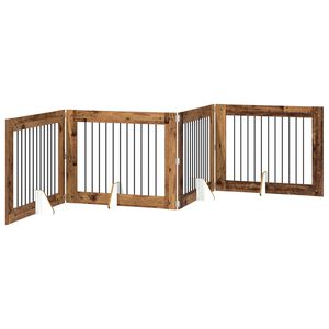 vidaXL Opvouwbaar hondenhek met standaards 4 st Oud hout 401 cm