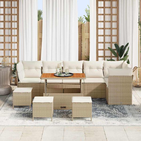 vidaXL Tuin Sofa Set met kussen 10 pcs beige en cr&egrave;mekleurig