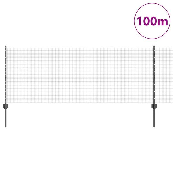 vidaXL Hek met Paal Grijs 0,8 x 100 m Staal en PVC