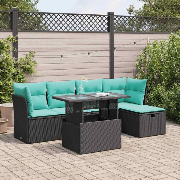 vidaXL 6-delige Loungeset met kussens poly rattan acacia zwart