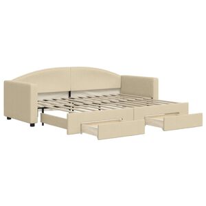 vidaXL Slaapbank met onderschuifbed en lades 80x200 cm stof cr&egrave;mekleur