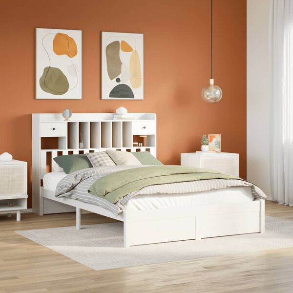 vidaXL Bed met boekenkast zonder matras grenenhout wit 150x200 cm