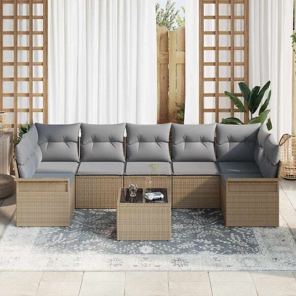vidaXL Tuin Sofa Set met kussen 8 pcs Beige poly rattan