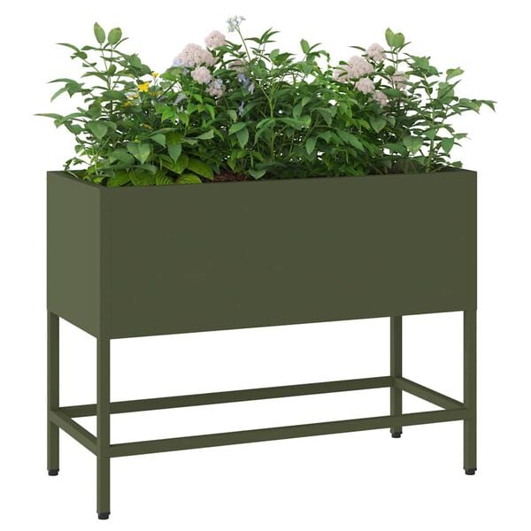 vidaXL Verhoogde Tuin Plantbak Olijfgroen 60 x 26 x 45 cm Staal