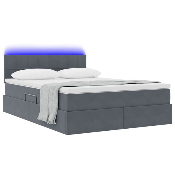 vidaXL Opbergbed met LED met matras Donkergrijs 140 x 200 cm Fluweel