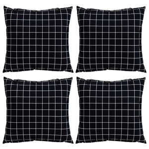 vidaXL Spreidkussens 4 st Polyester Stof Zwart Ruit 50 x 50 cm