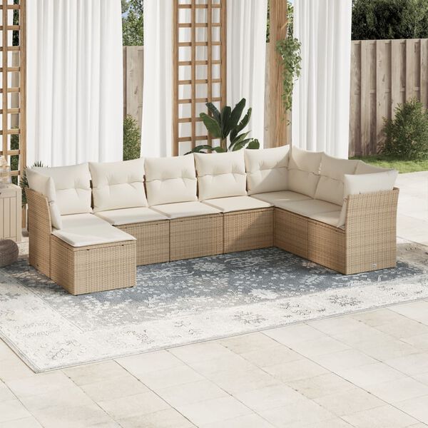 vidaXL 8-delige Loungeset met kussens poly rattan beige