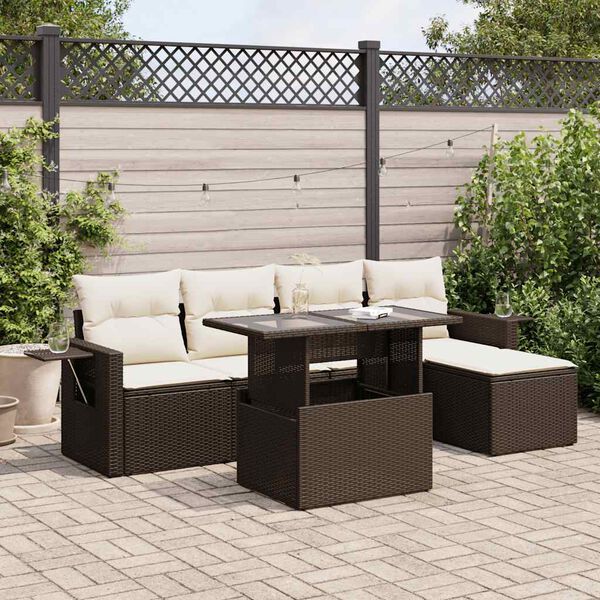 vidaXL 6-delige Loungeset met kussens poly rattan bruin