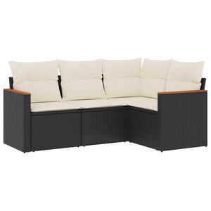 vidaXL 4-delige Loungeset met kussens poly rattan zwart