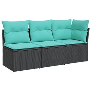 vidaXL Tuinbank 3-zits met kussens poly rattan zwart