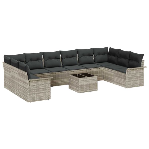vidaXL Tuin Sofa Set met kussen met opslag 11 pcs Grijs Poly riet