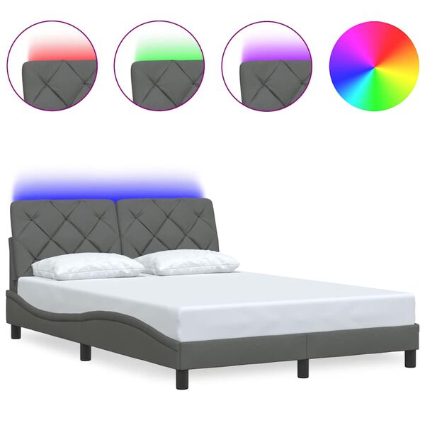 vidaXL Bedframe met LED zonder matras 140x200 cm stof donkergrijs