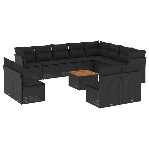 vidaXL 13-delige Loungeset met kussens poly rattan zwart