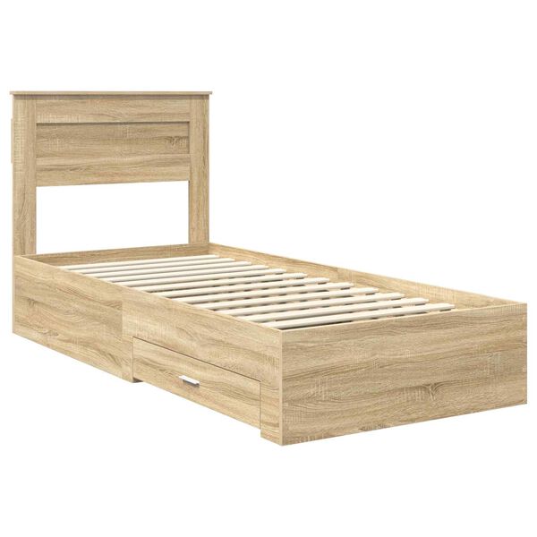 vidaXL Bedframe met hoofdeinde Sonoma Eiken 90 x 190 cm Bewerkt hout
