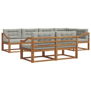 vidaXL Buiten bankenset met kussen 7 pcs Natuurlijk en Lichtgrijs