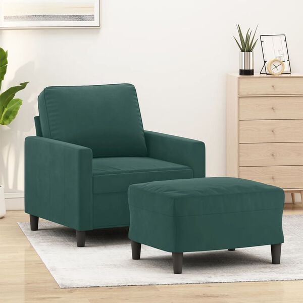 vidaXL Fauteuil met voetenbank 60 cm fluweel donkergroen