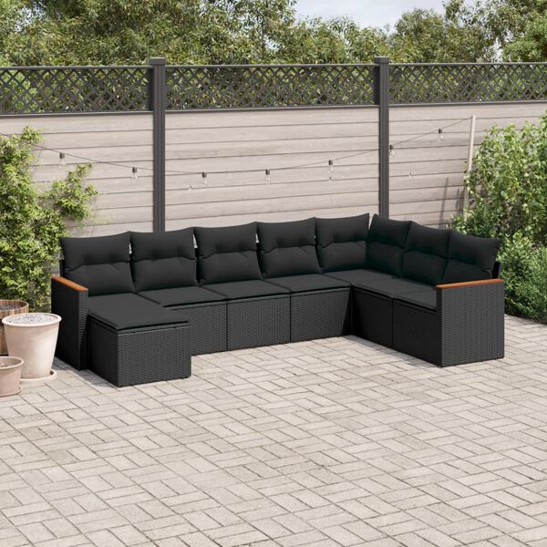 vidaXL 8-delige Loungeset met kussens poly rattan zwart
