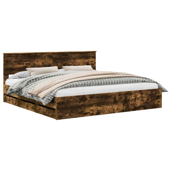 vidaXL Bedframe met lade Gerookt eiken 200 x 200 cm Ingenieurshout