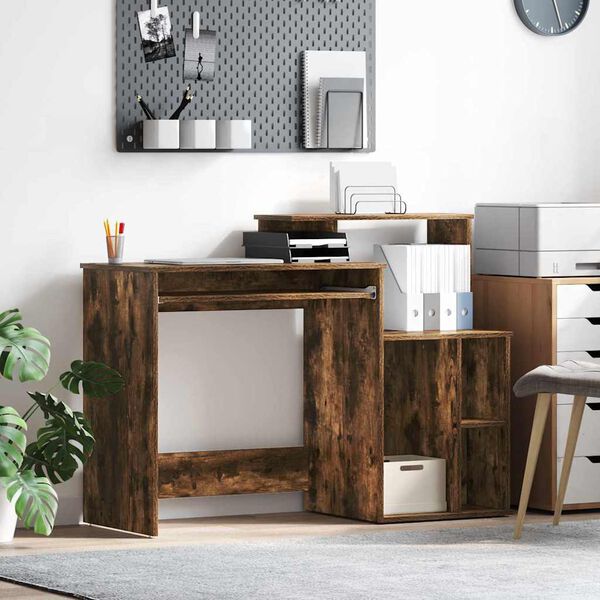 vidaXL Bureau met lade Gerookt eiken 120,5 x 44 x 88,5 cm Bewerkt hout