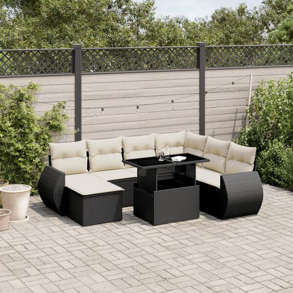 vidaXL 8-delige Loungeset met kussens poly rattan zwart